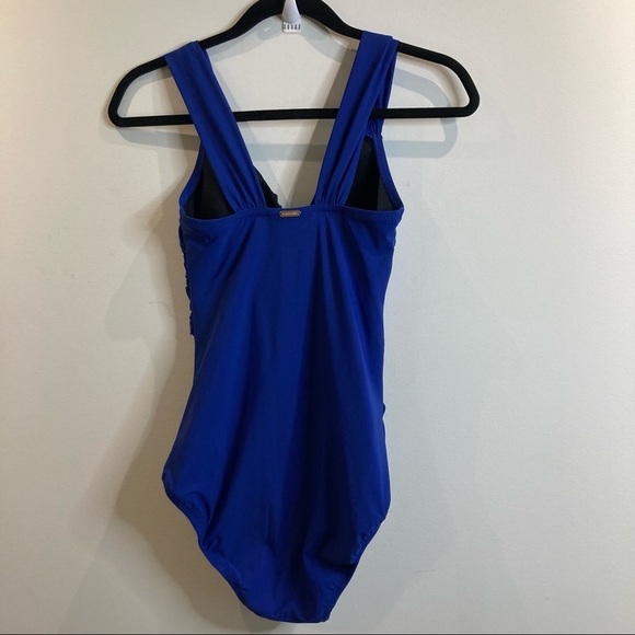 LAND’S END Sz 4 Cross Ruched Chest Fabric Wide Strap  Built in Bra Bathingsuit - Picture 4 of 8